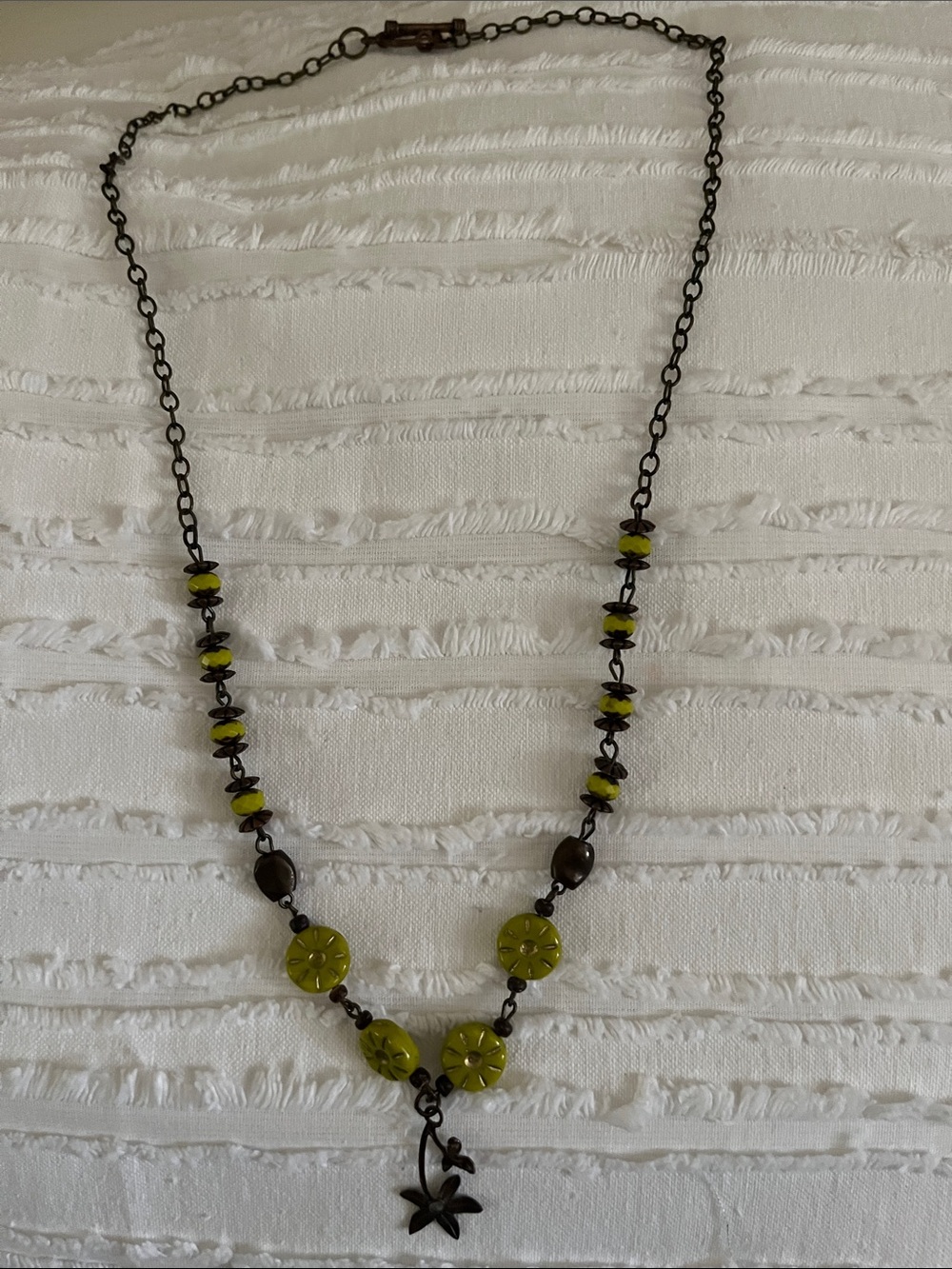 Olive Green Floral Pendant Layered Necklace - Women Jewelry